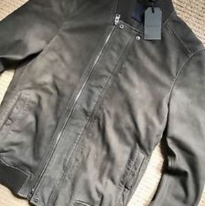 All Saints Kurne Suede Leather Bomber Grey/Olive